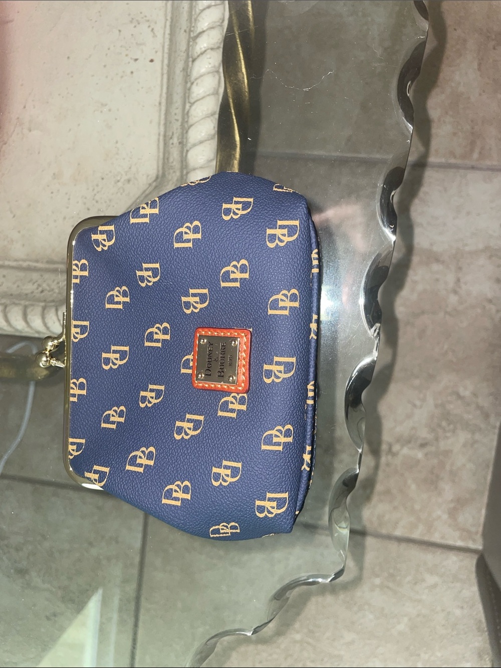 Dooney & Bourke Navy & Tan Logo Coin Pouch - Picture 1 of 3